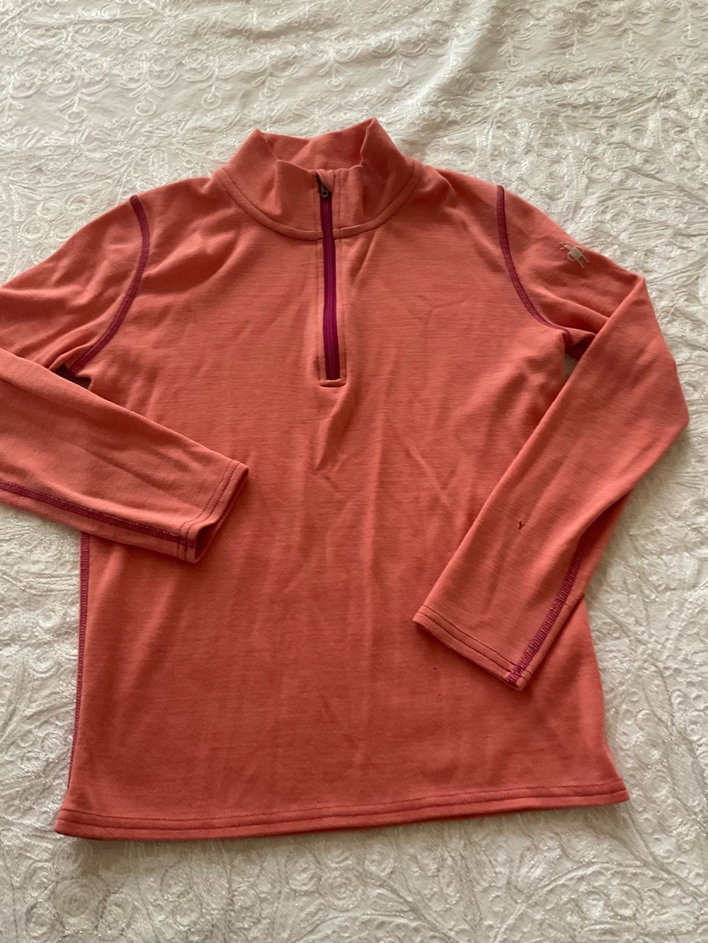 Smartwool Kids Coral/Pink Long Sleeve Quarter-Zip Pullover M - Great Baselayer!